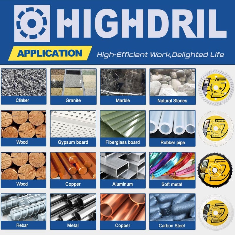 HIGHDRIL 3" 75mm Circular Saw Blade Set 4pcs - Diamond/HSS/Carbide Cutting Disc for Angle Grinder Cutting Concrete Metal Wood Plastic - Image 3